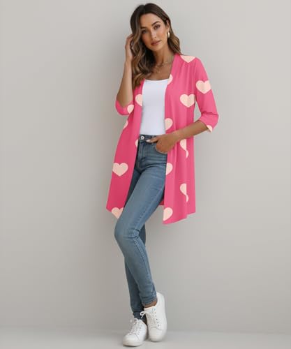 Image of YSYOKOW Womens Open Front Long Cardigan 3 /4 Sleeve Lightweight Knit Cardigan Casual Layering Spring Summer