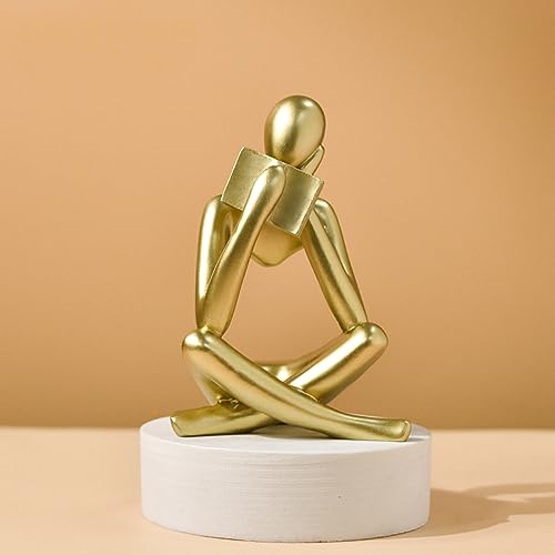 SIETIOJI Home Decor Gold Reading Thinker Statue Modern Figurines Abstract Aesthetic Sculpture Thinker Resin Statue Set for Home Decoration Living Room Office Bookshelf Shelf Table(B-Gold)