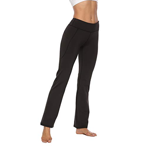 Yogamite Women's Standard Bootcut with 3 Pockets, Tummy Control Workout Flared Bootleg, Yoga Work Pants, Black, Large