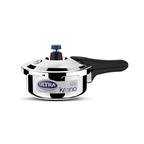 Image of Ultra Triply Krono Pressure Cooker 1.5 Litre | Whistle Counter | Spillage Control | AISI 304 Food Grade Stainless Steel Cooker | 5 Years Warranty, Injection Moulded Handles & Induction Compatible