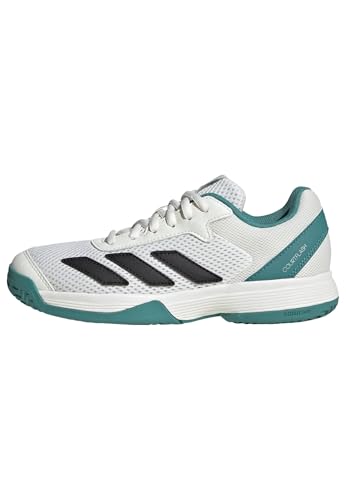 adidas Courtflash Kids Tennis Shoes, Scarpe Unisex-Bambini, Cloud White/Pure Teal/off White, 28 EU