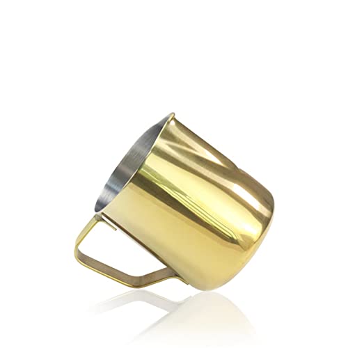 ミルク泡立てピッチャー、ステンレス鋼ミルク泡立てピッチャーカップジャグ、コーヒーピッチャープルフラワーカップカプチーノミルクポットエスプレッソカップラテアートミルク泡立て器ジャグミルクジャグ(色:ゴールド,サイズ:9x7.7x7.4cm) (色 : One