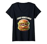 donna food vibes hamburger hamburger divertente maglietta con collo a v