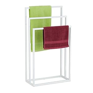 Relaxdays handdoekrek, 3 stangen, staal, modern, vrijstaand, H x B x D: 82,5 x 46 x 21 cm, handdoekhouder badkamer, wit
