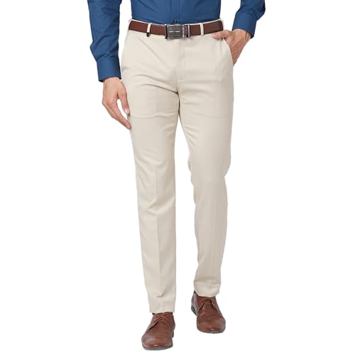 Image of Park Avenue Men's Mid Rise Neo Fit Polyester Blend Stripe Pattern Flat Front Formal Regular Fit Trouser