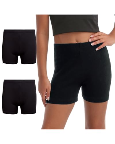 Rene Rofe Girls' Play Shorts - 2 Pack Soft Stretch Dance and Bike Shorts - Breathable Athletic Shorts (6X-14), Size 7-8, Black/Black