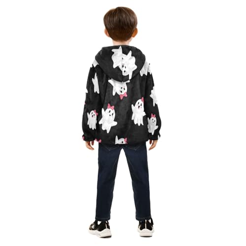 Cute Ghosts with Bows Toddler Fleece Jacket Girl Boys Hooded Fleece Jacket Coat Warm Outwear Zip-up 3-10T4