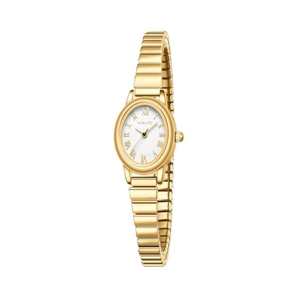 Small Gold Watches for Women,Analog Womens Watch with Stainless Steel Expansion Band,Oval Case Roman Dial,Water Resistant
