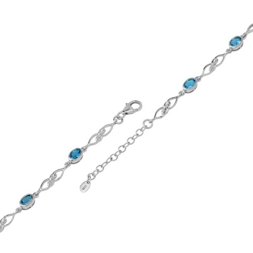 Image of Silvershake Birthstone Gemstones White Gold Plated or Yellow Gold Plated 925 Sterling Silver Scroll /Filigree Celtic Knot Weave 7.25 to 8.75 Inch with Adjustable Extension Bracelet Jewelry for Women