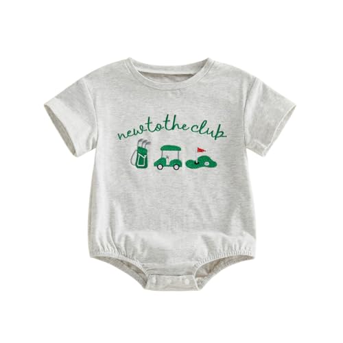 Sasaerucure Newborn Infant Baby Boy Girl Golf Short Sleeve Romper New To The Club Bubble Outfit Summer Jumpsuit Clothes (Gray 0-3 Months)