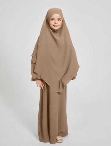 ODIZLI Kids Girls Ramadan Abaya Muslim Long Sleeve Hijab Chiffon Dress Dubai Kaftan with Pockets2