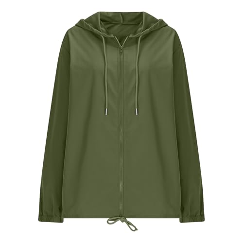 BUERCWS Women's Waterproof Raincoat Lightweight Hooded Rain Jacket Drawstring Windbreaker with Pockets for Outdoor womens rain jacket with hood Army Green S - image 9