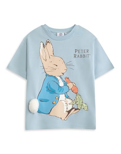 Peter Rabbit Kids Light Blue Graphic Tee | Short Sleeve Crew Neck Cartoon T-Shirt | Character Print Top for Children | Unisex Streetwear Merch - 3-4 Years
