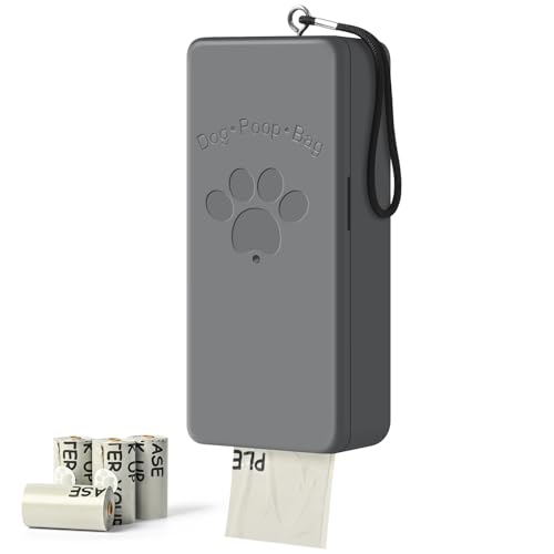 Image of Dog Poop Bag Dispenser for Hanging Use, Grey Poop Bag Holder with Magnetic Closure, Includes 4 Rolls (60 Bags)