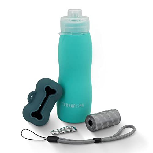 TERRAPOPA Botella Pipi Perros Silicona 400ml. Botella de Agua para Perros con tapón antigoteo y fácil de Transportar. Accesorios para Perros (Azul)