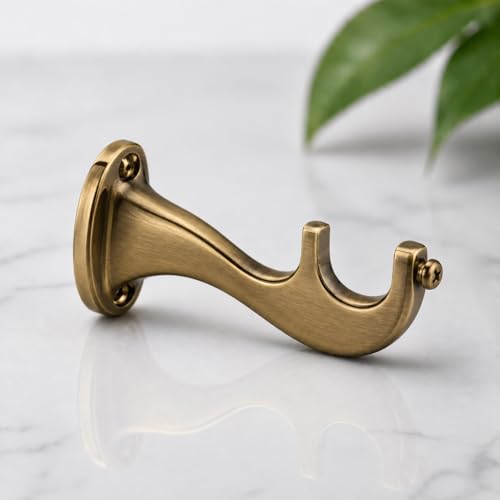Image of Elite Aluminum Curtain Rod Brackets - Heavy-Duty Wall Mount Clamps for Curtain Rod Support for Door and Window Curtain Rods with Screw and Wall Plug - Pack of 2PCS (Royal Antique Brass)