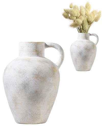 UPWOIGH Ceramic Flower Vase, 12 inch Tall Off-White Farmhouse Rustic