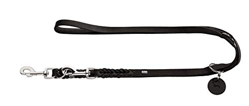 HUNTER verstellbare Führleine SOLID EDUCATION, Farbe: schwarz, Leder, geflochten, robust, weich, Größe: 18/250