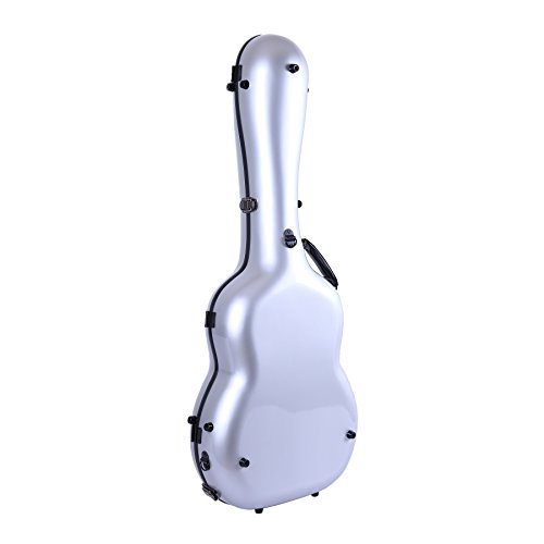 Image of Crossrock OM /000 Guitar Case, Compatible to 4 /4 Classical Guitar, Premium Fiberglass Shell Backpack Case in Silver (CRF2000OMSL)