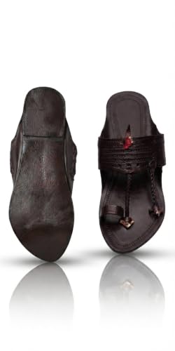Image of Men's Luxury Handcrafted Genuine Leather Kolhapuri Slippers -B- E43 BROWN