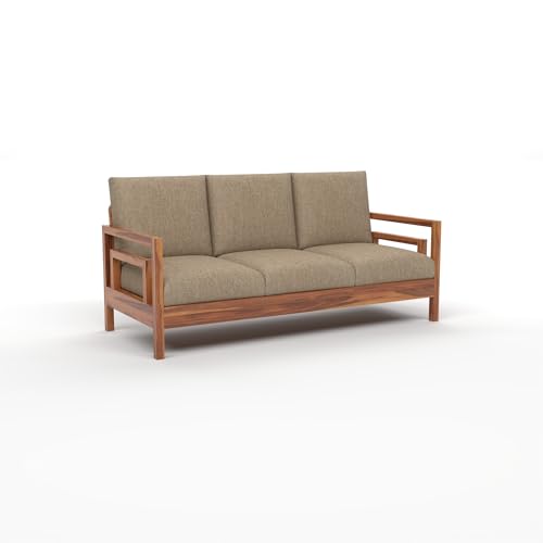 Image of Solid Sheesham Wood 3 Seater Sofa | Elegant Wooden Sofa for Living Room | Premium 3 Seater Sofa Set for Office & Home Furniture (Jake Honey, 3 Seater)