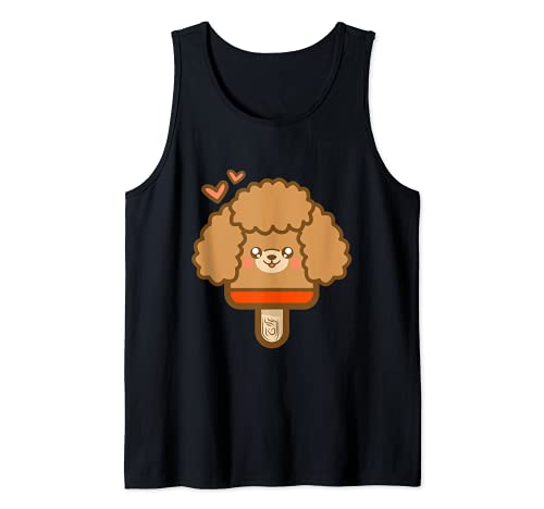 Cute Kawaii Brown Poodle Dog Popsicle Tank Top, Black