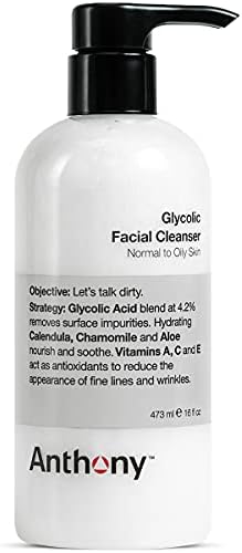 Anthony Glycolic Facial Cleanser for Men – Daily Cleansing Face Wash and Shave Prep – Hydrating, Exfoliating, and Gentle on Sensitive Skin – Non-foaming, 16 Fl Oz