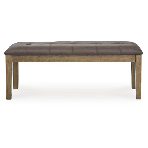 Image of Signature Design by Ashley Vallister Casual 50 inch Tufted Faux Leather Dining Bench, Light Brown & Dark Brown