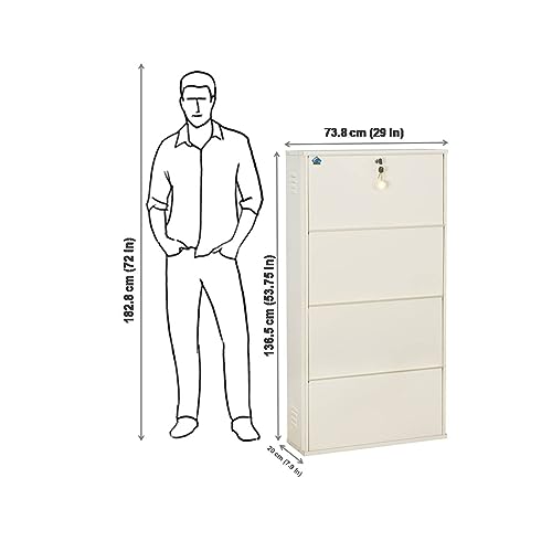 Image of DELITE KOM 29 inch Wide, 8 Shelf Metal Shoe Rack Wall Mounted for Home with Central Lock | Holds Upto 28 Shoes or 48 Slippers Pair | Double Decker, 1Yr Warranty, (54x29x8, Ivory), DIY, Space Saver