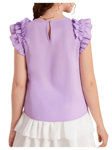 SHENHE Girl's Cute Ruffle Tiered Layer Cap Sleeve Round Neck Blouse Shirt Tops2