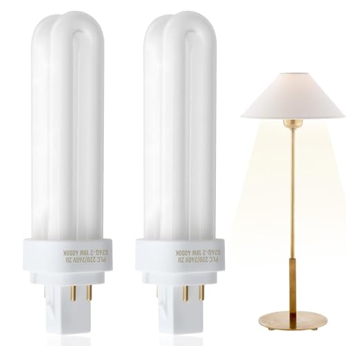 2 Pack 18W PLC G24q-2 Compact Fluorescent Lamp 220V 4 Pin 1200LM Natural White 4000K PLC Light Bulb 2U Double Tube Energy Saving Lamps, Non-dimmable for Office Bathroom Porch Corridor Living Room
