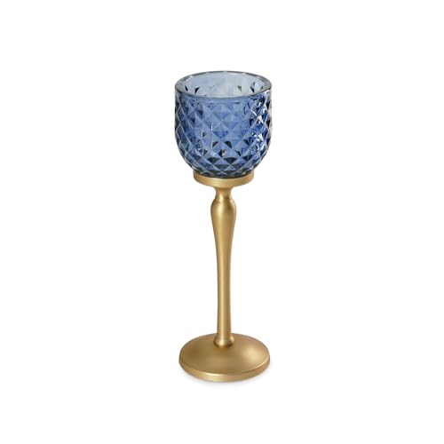 Image of Pure Home Blue Diamond Cut Hurricane - Small | Size: 9X9X21CM | Premium Hurricanes for Home Decor | Table Top & Shelf Decor Showpiece | Ideal for Diwali & Festive Gifting | Perfect for Living | Pack of 1