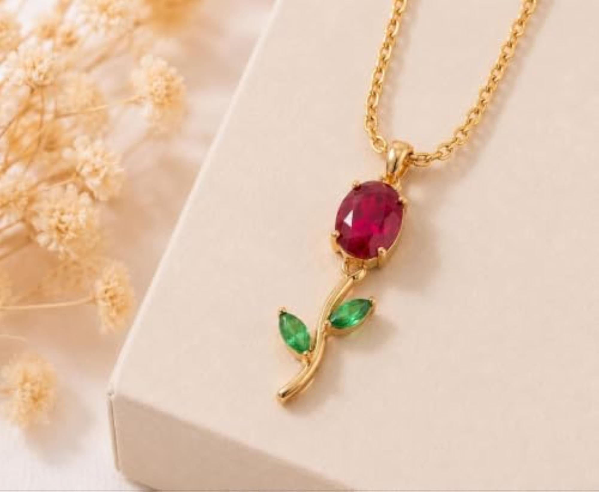 Women's Gold-Plated Green Crystal Leaf Pendant Necklace