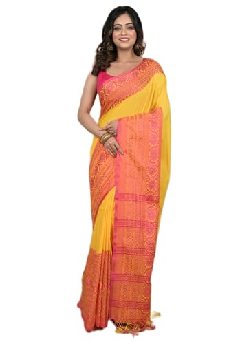 Image of eC ESHA'S COLLECTION Women's Cotton Blend Begumpuri Handloom Saree With Unstitched Running Blouse Piece