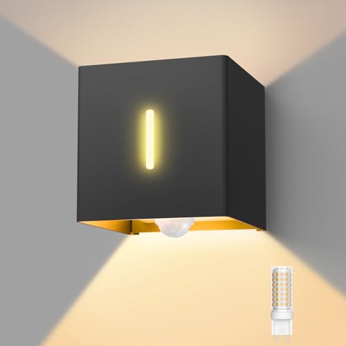 brightower LED Außenwandleuchte Außenlampe mit Bewegungsmelder,3000K Wandlampe mit Austauschbarer G9 IP54,Aluminium Wandleuchte Außen Einstellbar Abstrahlwinkel für Garten Eingang (Schwarz 1 Stücke)