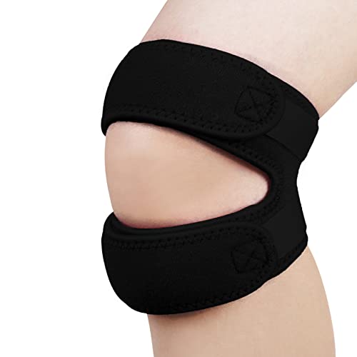 Patella Kniebandage Patellasehnenband mit Verstellbare Knieband Patellasehnen Stützband zur Knie Schmerzlinderung, Arthritis, Tennis, Läuferknie, Springerknie (Schwarz) Cover