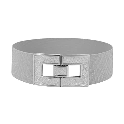 Women's Stretchy Waist Belt Vintage Retro Elastic Cinch Belts Waistband For Dresses (Silver+Silver Buckle, Suit For Waist Size 27"-35")3