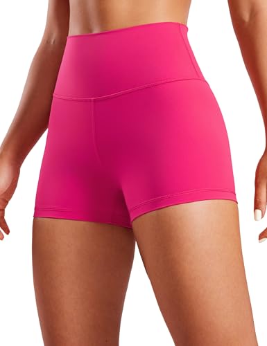 CRZ YOGA Womens Naked Feeling Biker Shorts - 3 Inches High Waisted Yoga Workout Running Spandex Granita Pink Medium