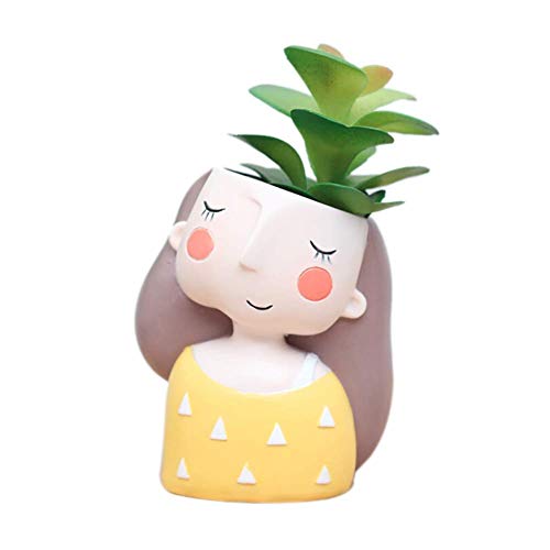 Image of Cute Beautiful Combo Pack of Girls Succulent Planter Pots Resin Creative Flowerpot Plant Pots Planter Container for Home Garden Office Desktop Decoration (6 Girls Set)
