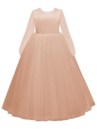 Elegant Pearls Tulle Flower Girl Dresses for Wedding Fancy Long Princess First Communion Dress Pageant Party Ball Gown