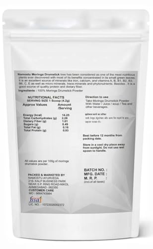 Namostu Ayurveda Moringa Drumstick Powder 100gm, Essential Nutrition Superfood, Helps Naturally Boost Energy Levels, Improves Stamina & Vitality, Rich In Vitamins & Minerals