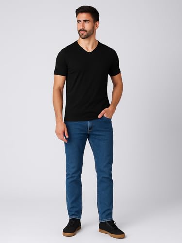 Image of Friskers Men's V-Neck Short Sleeves Cotton T-Shirt - Casual T-Shirt, Regular Fit