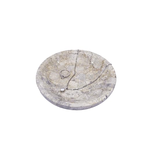 MIDUSO Round Genuine Marble Tray, Stone Decorative Tray, 5.5x5.5x0.8inch, Storage Marble Tray for Jewelry/Ring/Bracelets, Gray