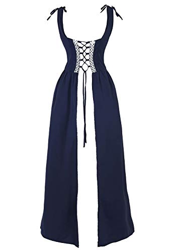 Josamogre Renaissance Mittelalter Kleid Damen Sommerkleid Kurzarm mit trompetenärmel Party Kostüm bodenlang Vintage Retro Costume Cosplay Rot Blau L