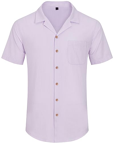 Image of Alimens & Gentle Mens Linen Shirts Cotton Hawaiian Shirts Short Sleeve Button Down Shirts Casual Summer Beach Tops