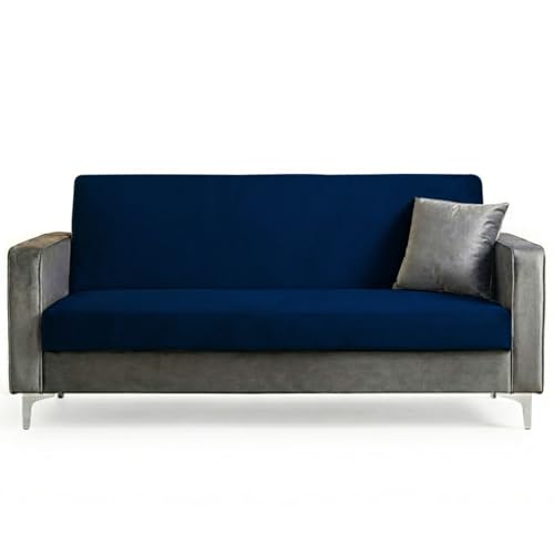Image of FURNY Livingud 3 Seater Fabric Sofa Set (Light Grey-Blue) | in Premium Velvet Finish| Ideal for Living Room, Offices