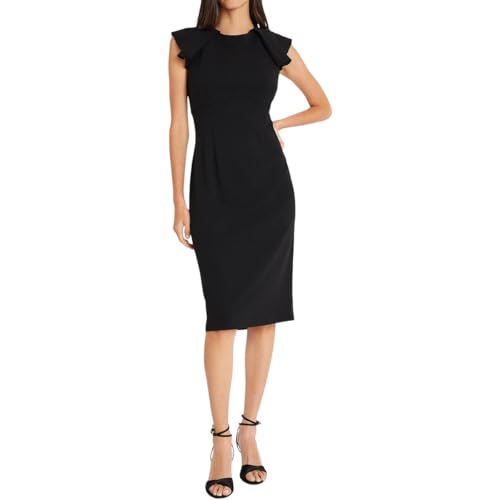 Maggy London Women's Solid Cloud Crepe Dress Workwear Office Desk to Dinner Event Guest of, Drape Sleeves-Black