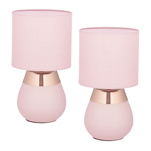 Relaxdays Lampe de Chevet, Lot de 2, Abat-Jour, Douille E14, câble, H x D : 32 x 18 cm, pour la...