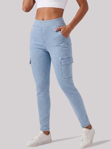 Fisoew Womens Skinny Cargo Jeans High Waisted Denim Pants Flap Pocket — view 5