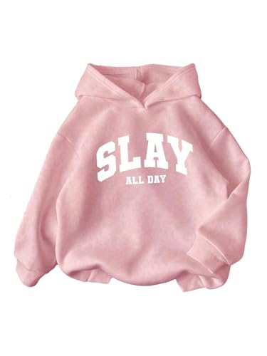 SHENHE Girl's Casual Fashion Los Angeles Hoodie Graphic Long Sleeve Hooded Sweatshirt Pink 13Y